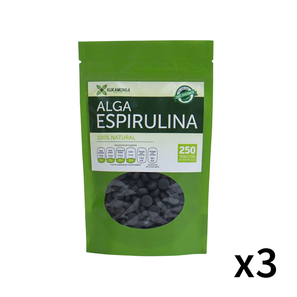 ALGA ESPIRULINA 250 CAPS 3 PZAS Golden Natura